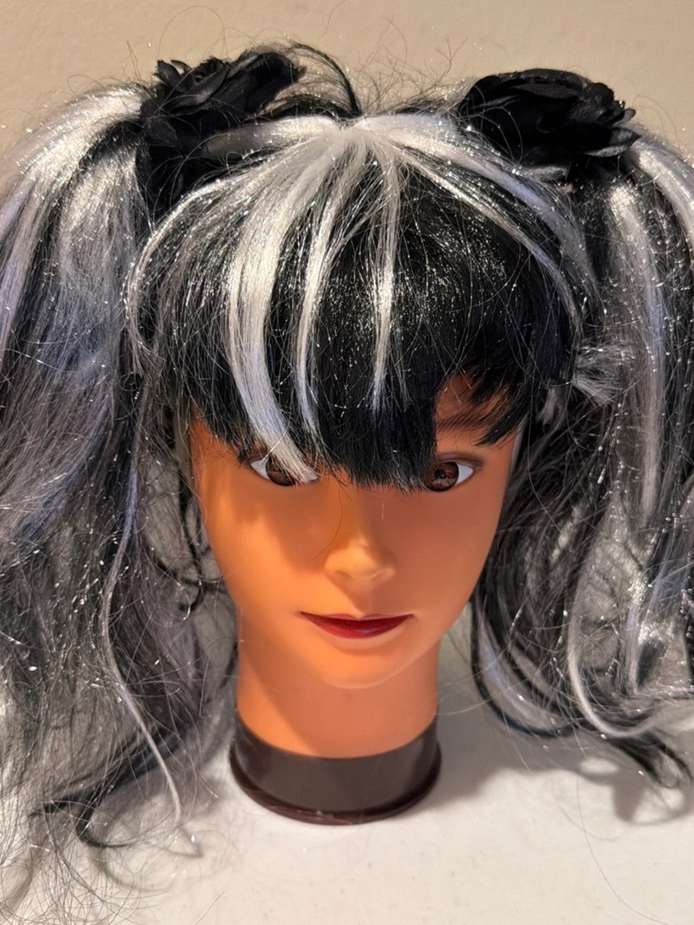 Black and White Two-Tone Pigtail Wig for Women